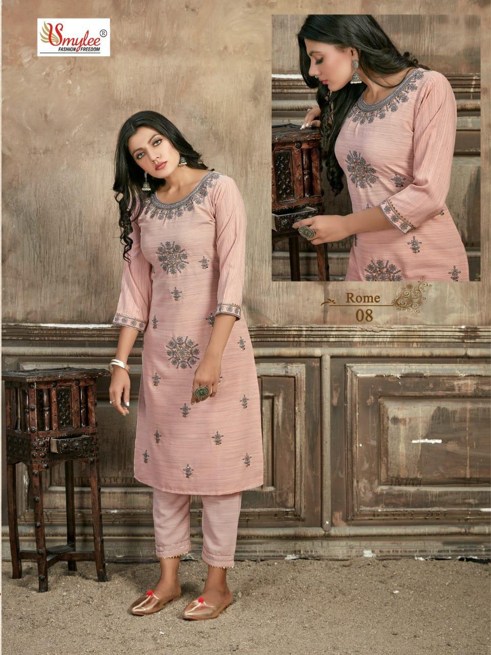 Smylee Rome Designer Rayon Embroidery Kurti With Pant Set Catalog