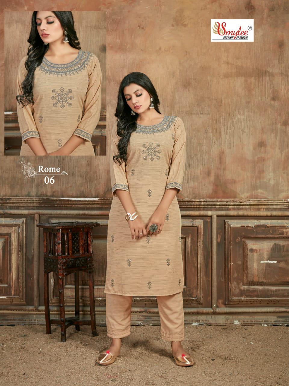 Smylee Rome Designer Rayon Embroidery Kurti With Pant Set Catalog