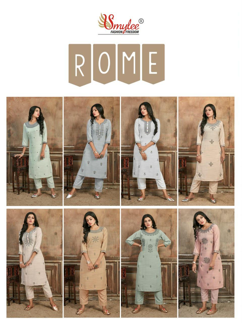 Smylee Rome Designer Rayon Embroidery Kurti With Pant Set Catalog