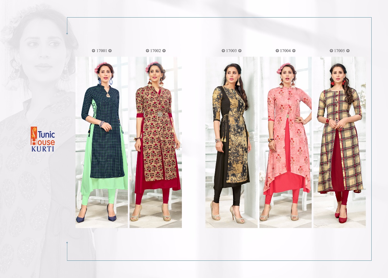 Tunic House Rukashar-1 Rayon Double Layer Flair Kurti Catalog