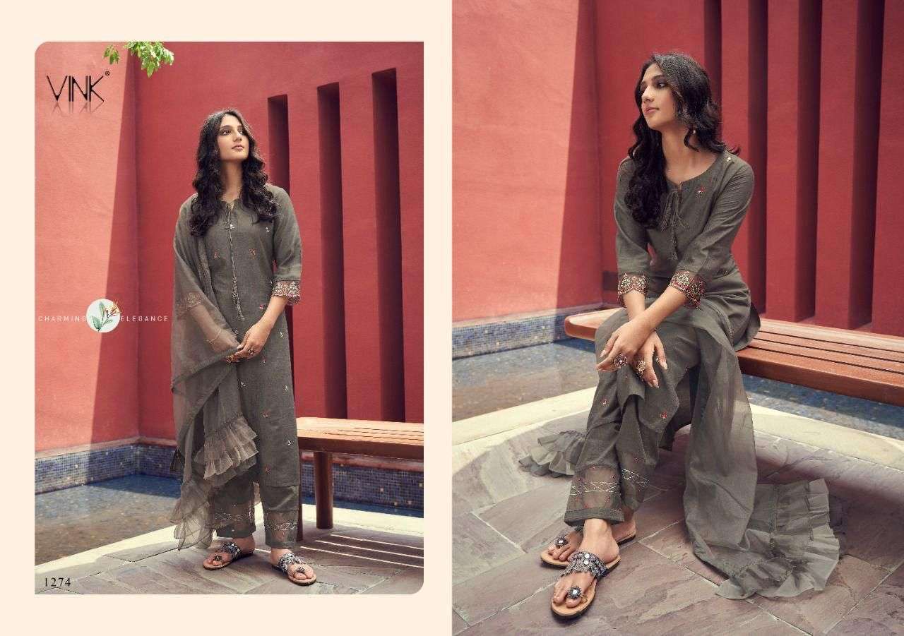 Vink Ruffles Silk With Hand Work Kurti With Pant Dupatta Catalog