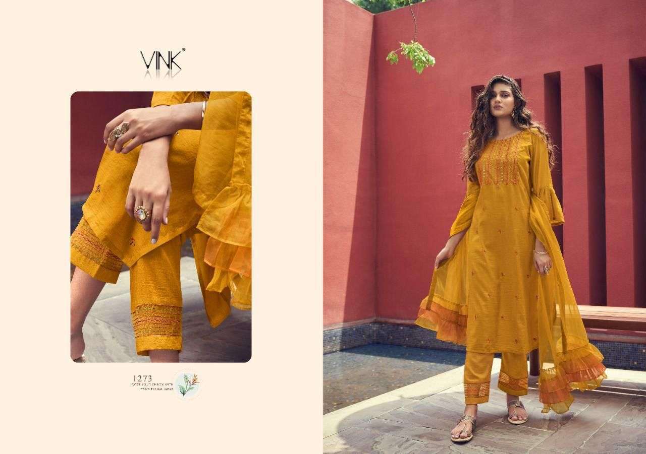 Vink Ruffles Silk With Hand Work Kurti With Pant Dupatta Catalog