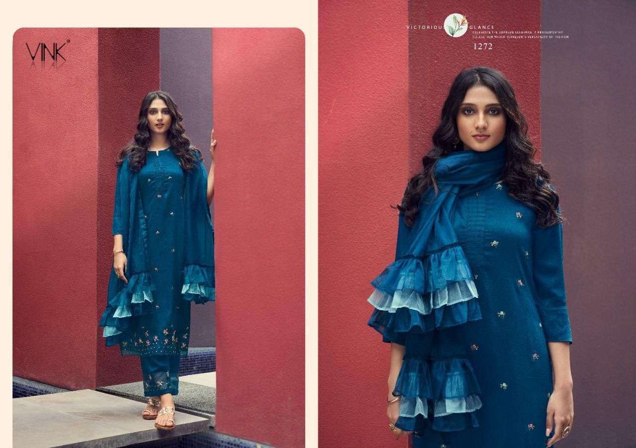 Vink Ruffles Silk With Hand Work Kurti With Pant Dupatta Catalog