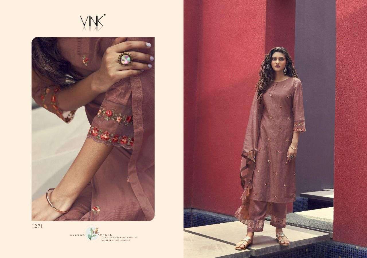Vink Ruffles Silk With Hand Work Kurti With Pant Dupatta Catalog