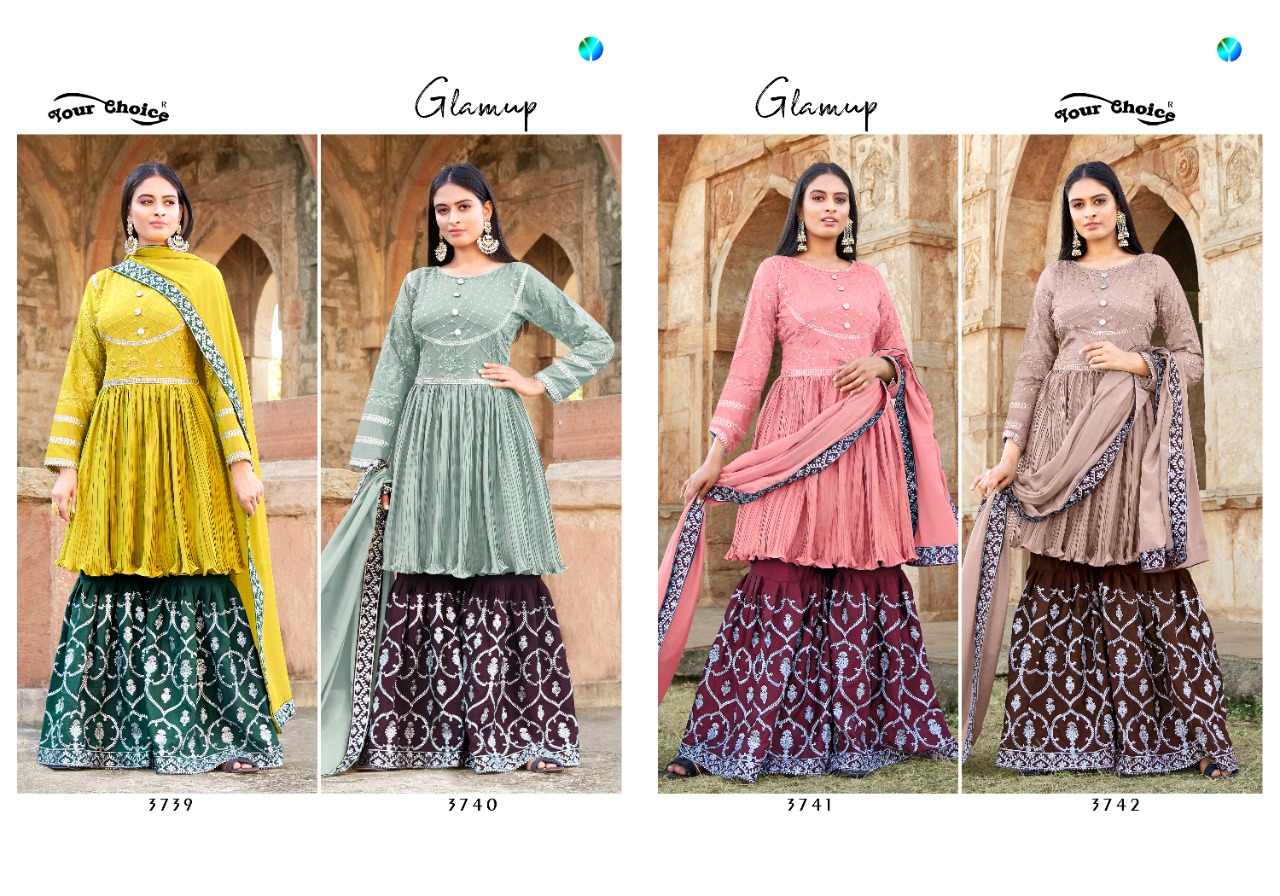 Your Choice Glamup Long Peplum With Garara Embroidery Worked Catalog