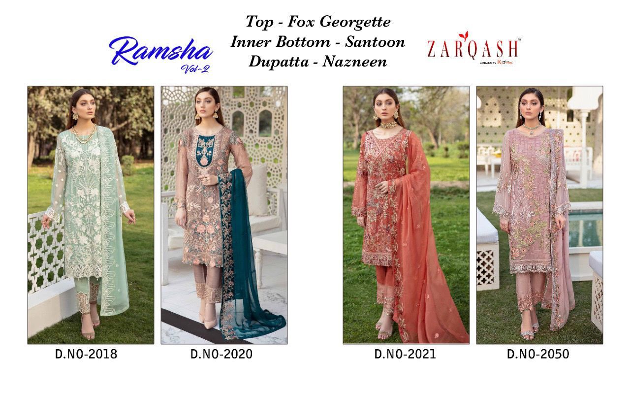Zarqash Ramsha  Vol 2 Georgette Wear Pakisatni Salwar Kameez Catalog