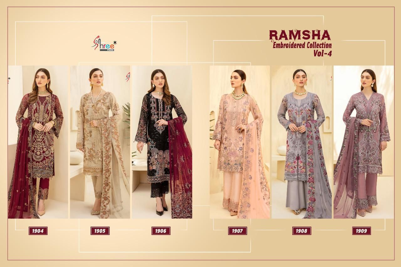Shree Ramsha Embroidered Vol  4 Pakistani Salwar Kameez Catalog