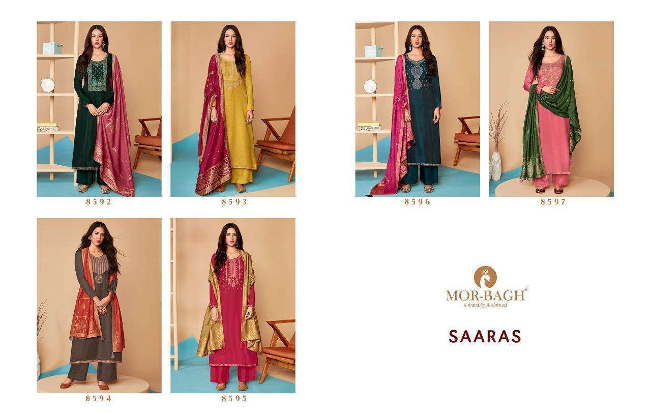 Aashirwad Mor Bagh Saaras Linen Silk With Embroidery Work Dress Material Buy Silk Dress Material Wholesale