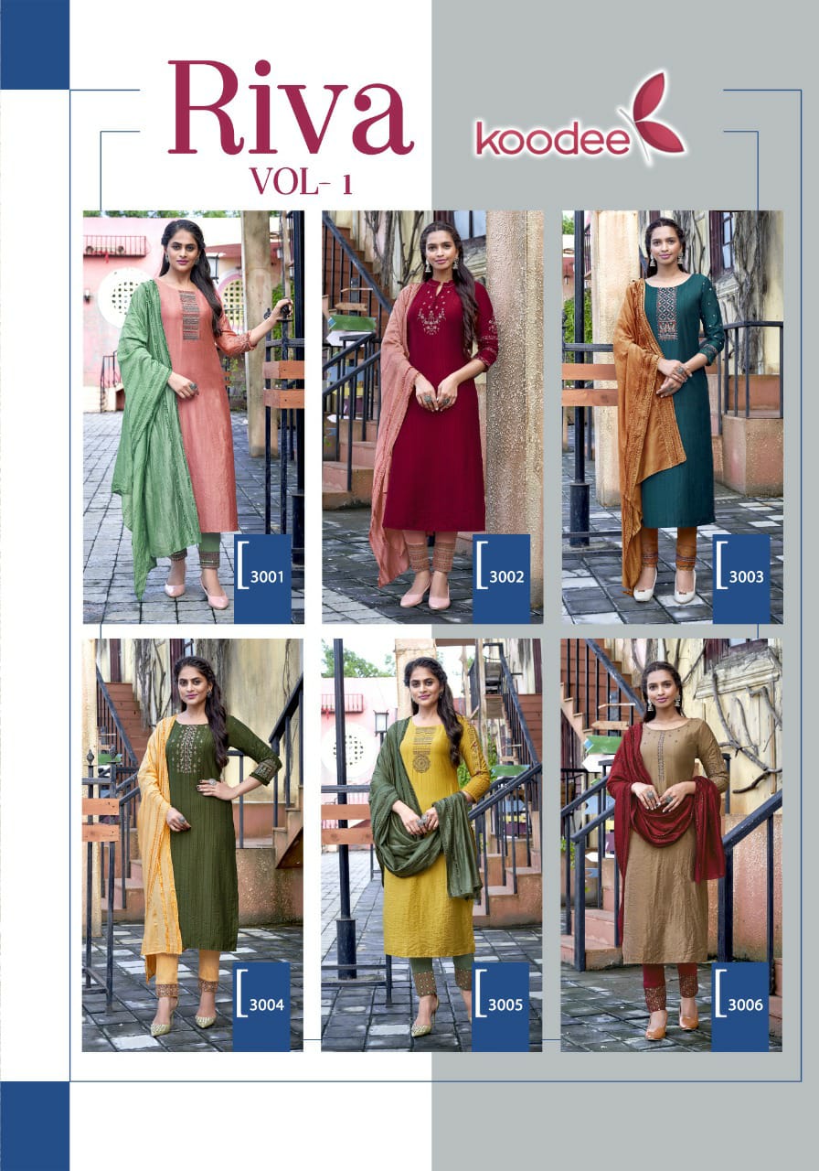 Koodee Riva Vol 1 Festive Wear Ready Made Kurti With Bottom & Dupatta Catalog