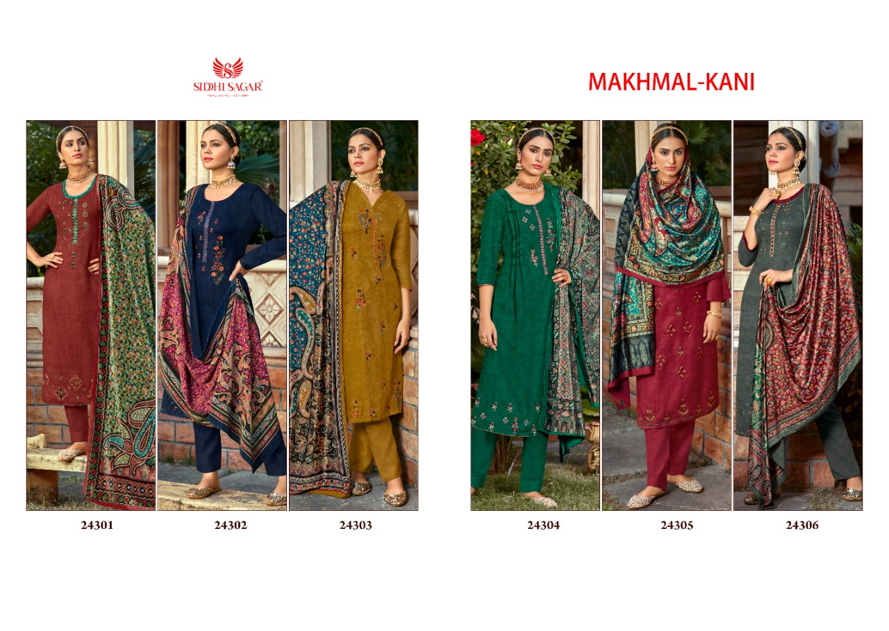 Siddhi Sagar Makhmal Kani Exclusive Wear Pashmina Dress Material Catalog