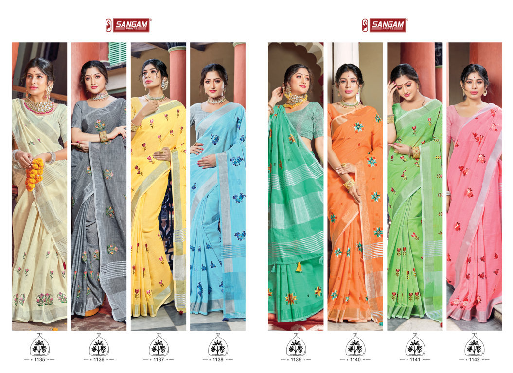 Sangam Presents Nayra Linen Embroidery Sarees