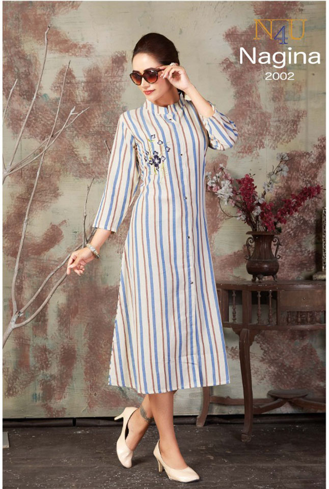Tunic House N4u Nagina Cotton Striped Cotton Long Kurti Catalog