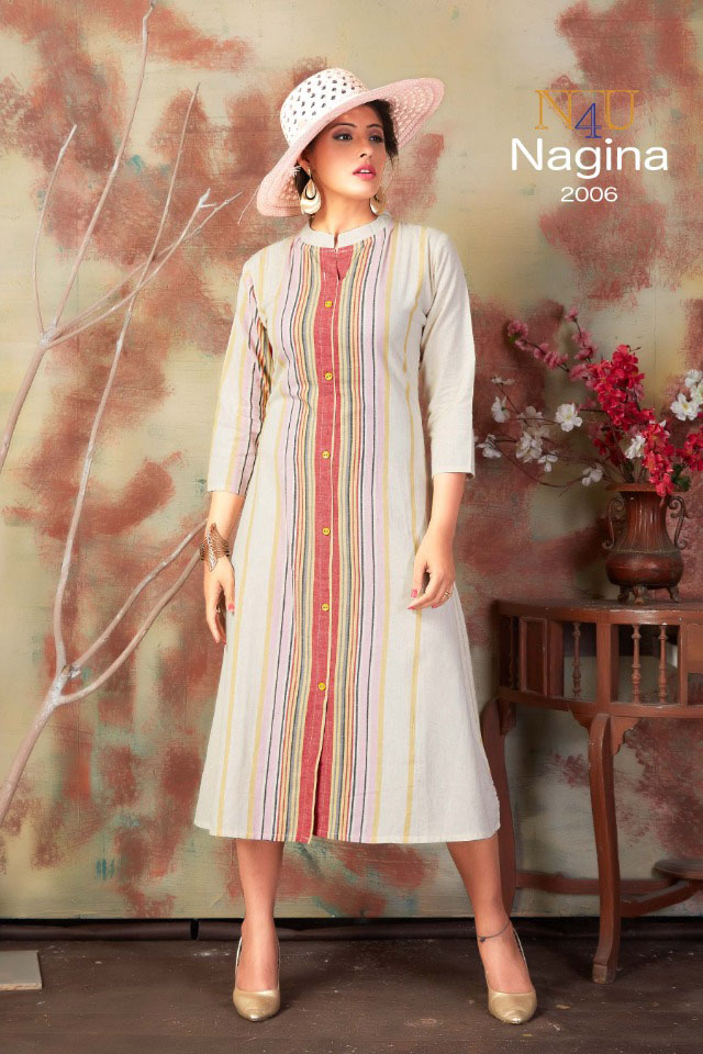 Tunic House N4u Nagina Cotton Striped Cotton Long Kurti Catalog