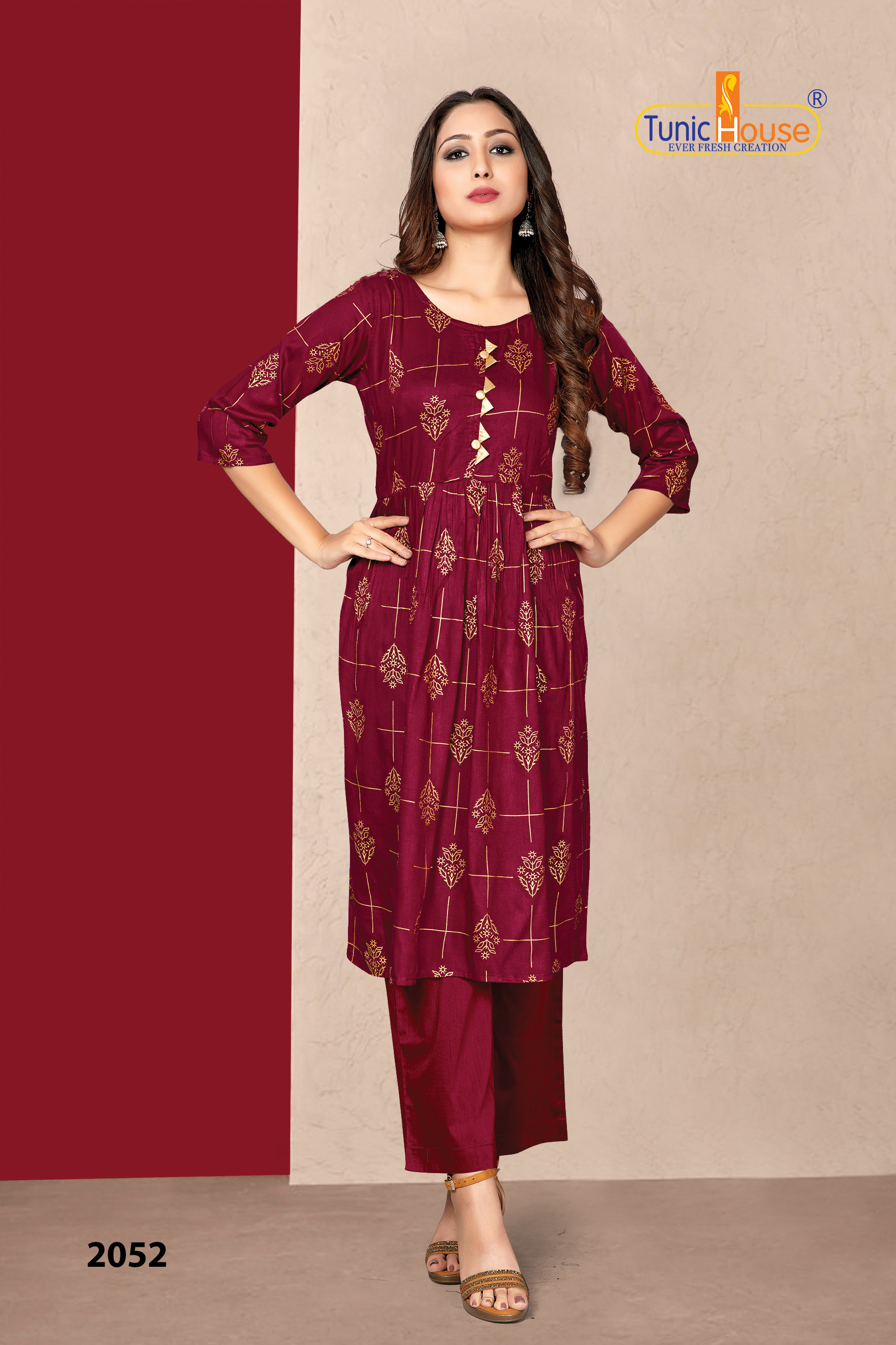 Tunic House New Pinch Foil Print Gather Stich Kurti Catalog
