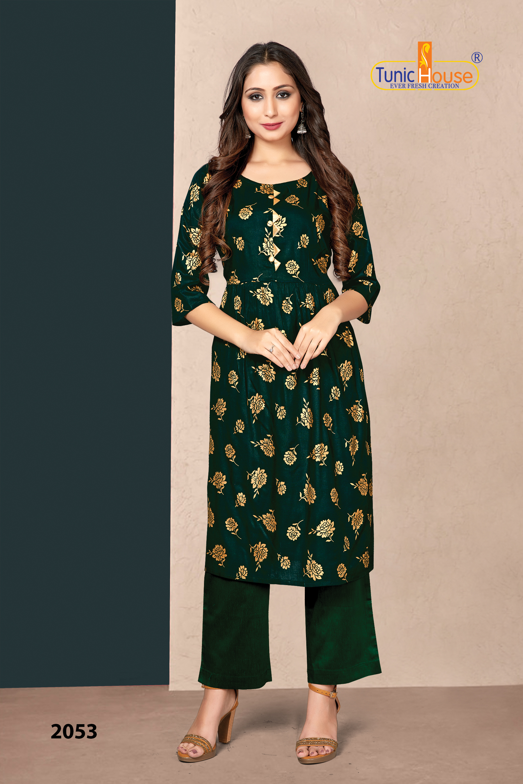 Tunic House New Pinch Foil Print Gather Stich Kurti Catalog