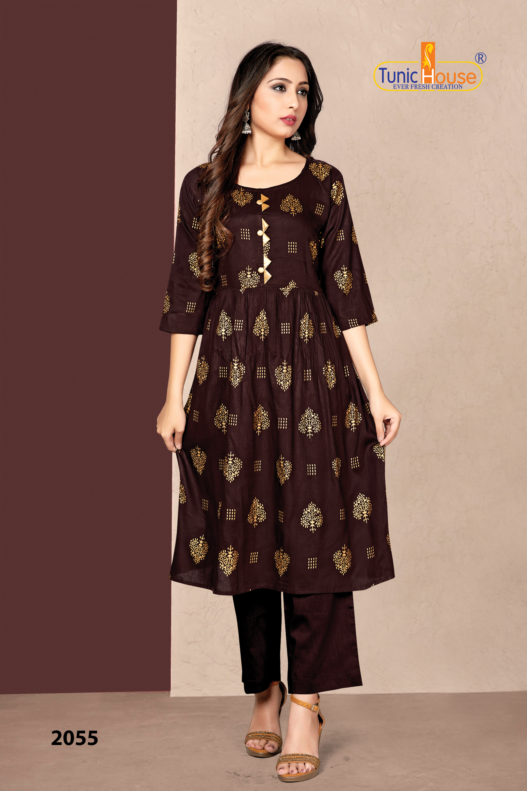 Tunic House New Pinch Foil Print Gather Stich Kurti Catalog