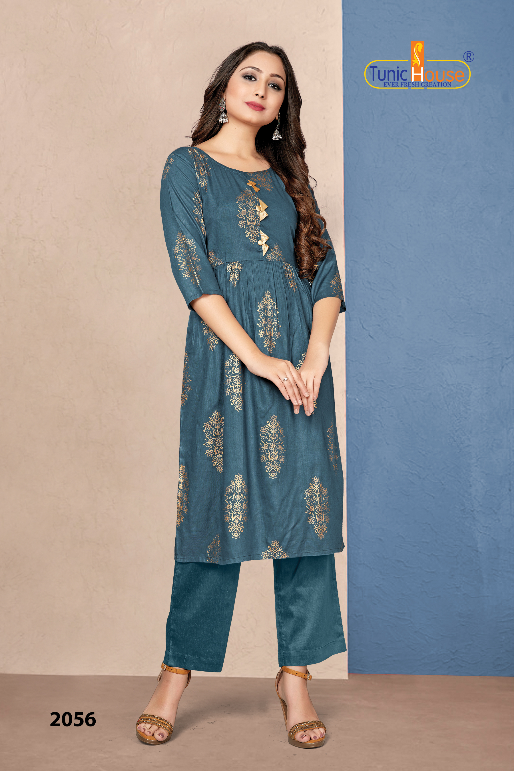 Tunic House New Pinch Foil Print Gather Stich Kurti Catalog