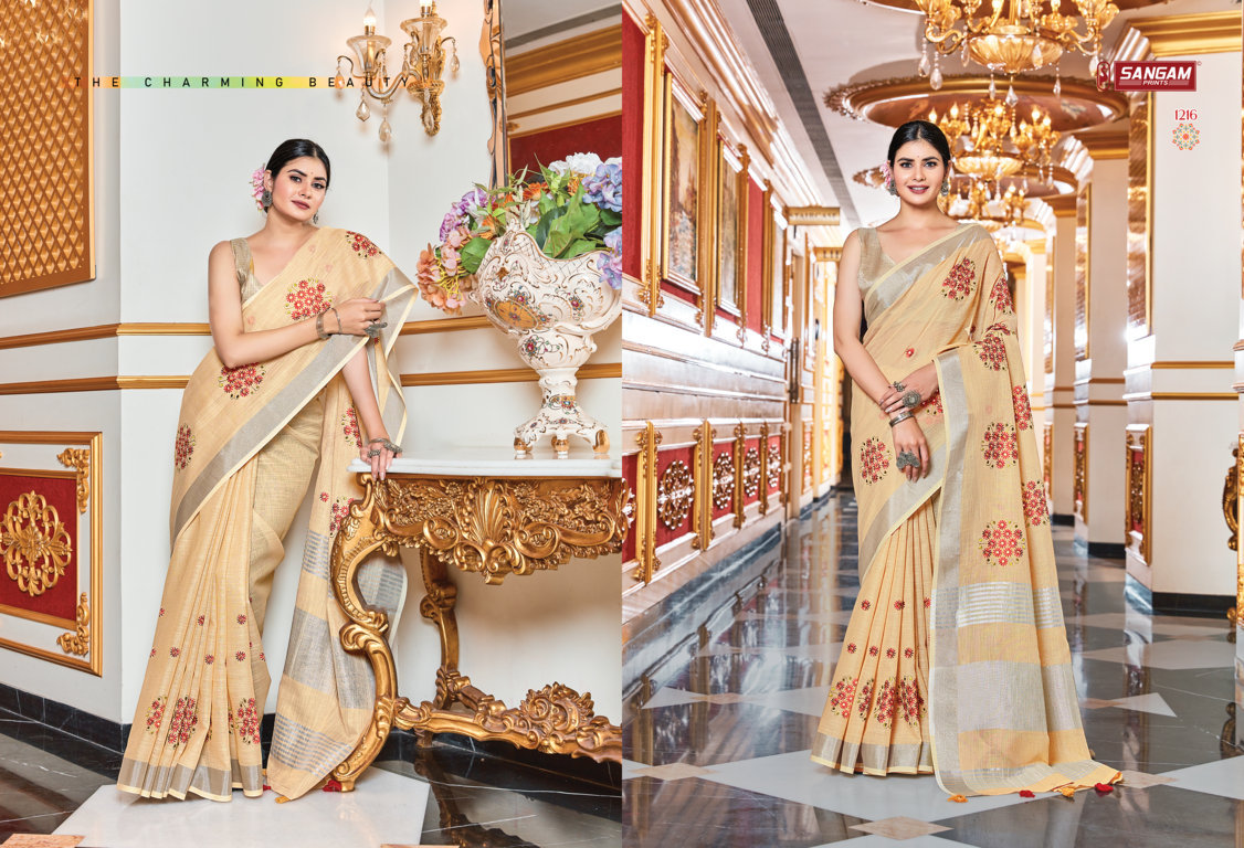 Sangam Presents Janki Linen Embroidery Mirror Work Sarees
