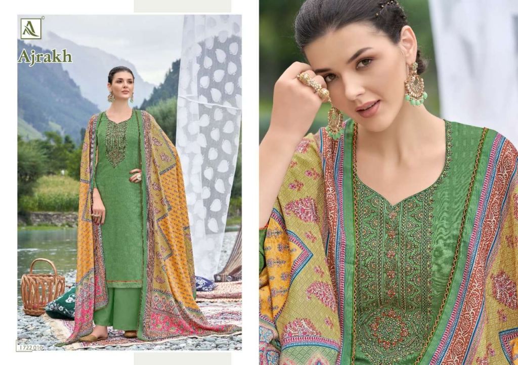 Alok Ajrak Pure Wool Pashmina Self Print With Work Dress Material Catalog