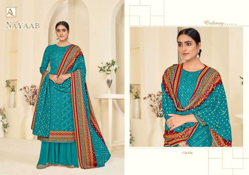 Alok Nayaab Pure Wool Pashmina Digital Style Print Dress Material Catalog