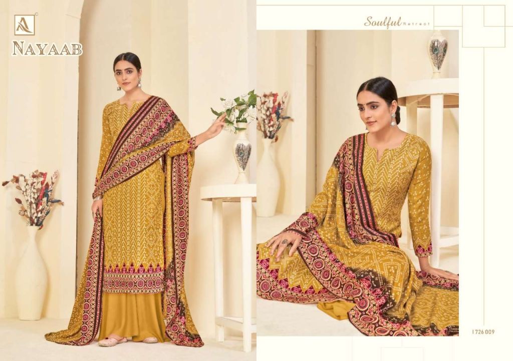 Alok Nayaab Pure Wool Pashmina Digital Style Print Dress Material Catalog