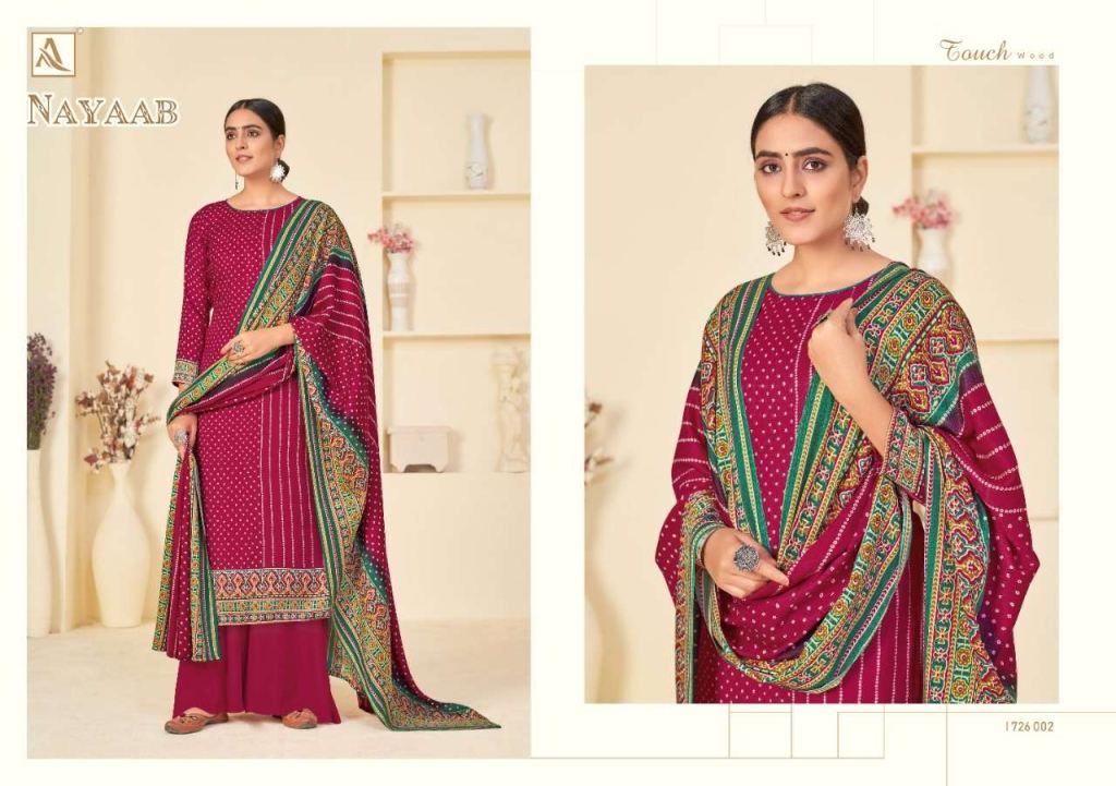 Alok Nayaab Pure Wool Pashmina Digital Style Print Dress Material Catalog