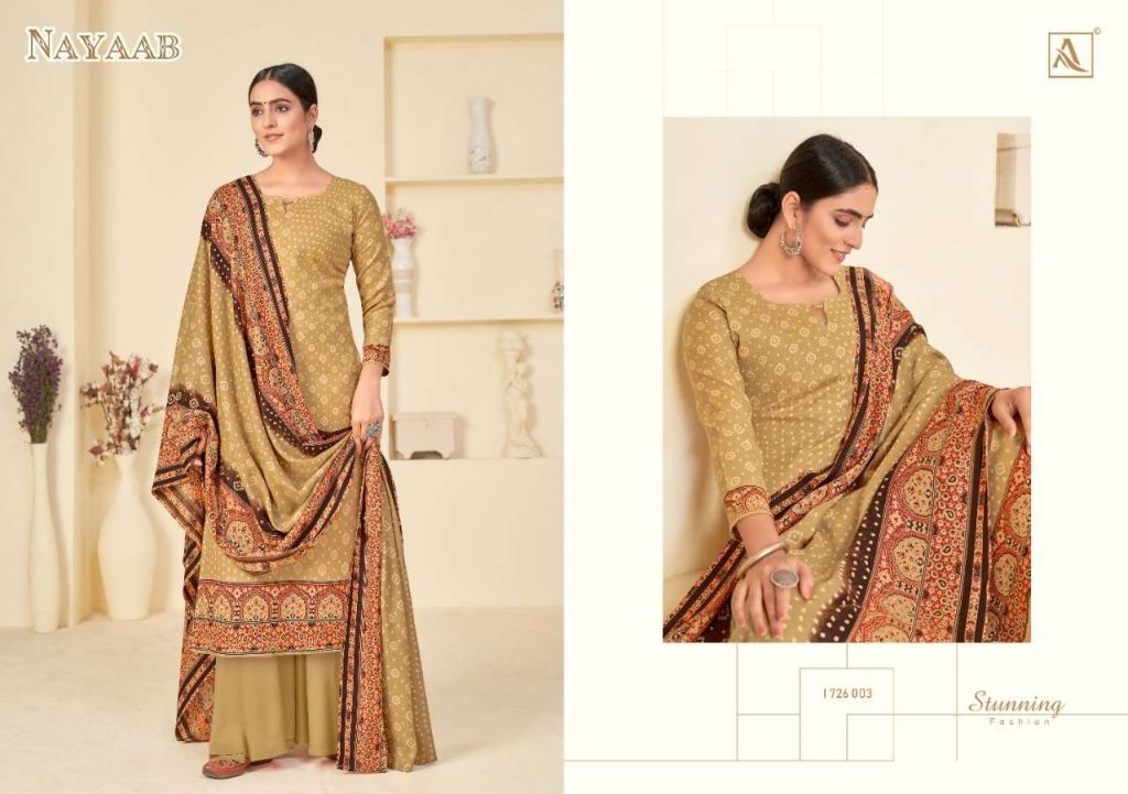 Alok Nayaab Pure Wool Pashmina Digital Style Print Dress Material Catalog
