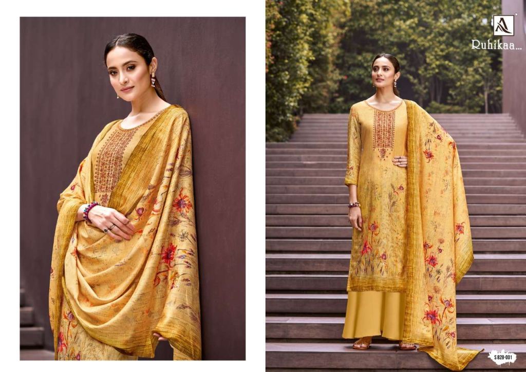 Alok Ruhikaa Pure Wool Pashmina Digital Print With Work Dress Material Catalog