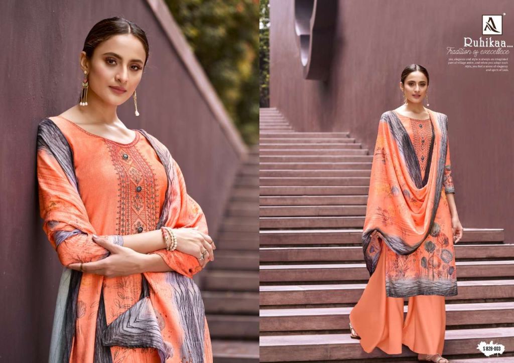 Alok Ruhikaa Pure Wool Pashmina Digital Print With Work Dress Material Catalog