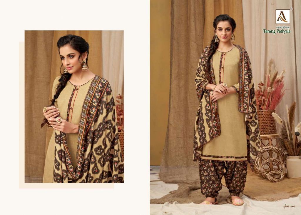 Alok Tarang Patiyala Pure Wool Pashmina Self Print Dress Material Catalog