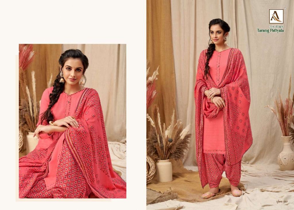 Alok Tarang Patiyala Pure Wool Pashmina Self Print Dress Material Catalog