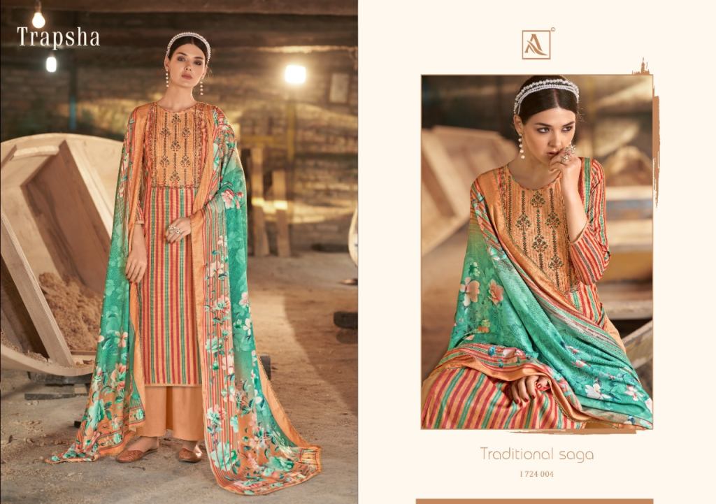 Alok Trapsa Wool Pashmina Digital Print Dress Material