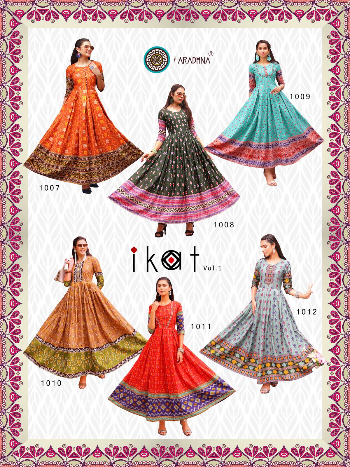 Aradhna Ikat Vol 1 Heavy Cotton Anarkali Long Kurti Low Rate Catalog