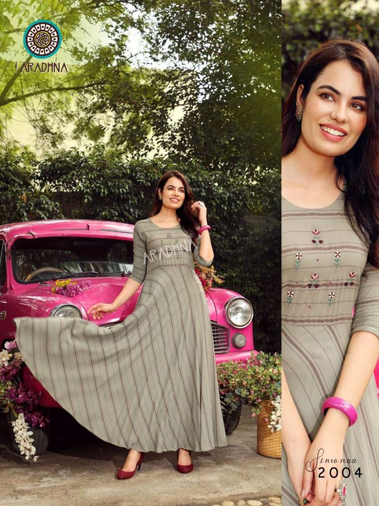 Aradhna Simonaa Vol 2 Rayon Stripes Anarkali Kurtis Catalog