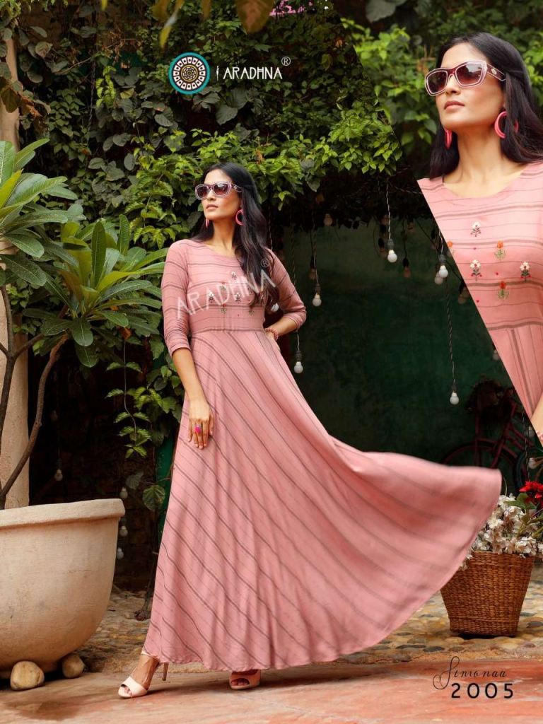 Aradhna Simonaa Vol 2 Rayon Stripes Anarkali Kurtis Catalog