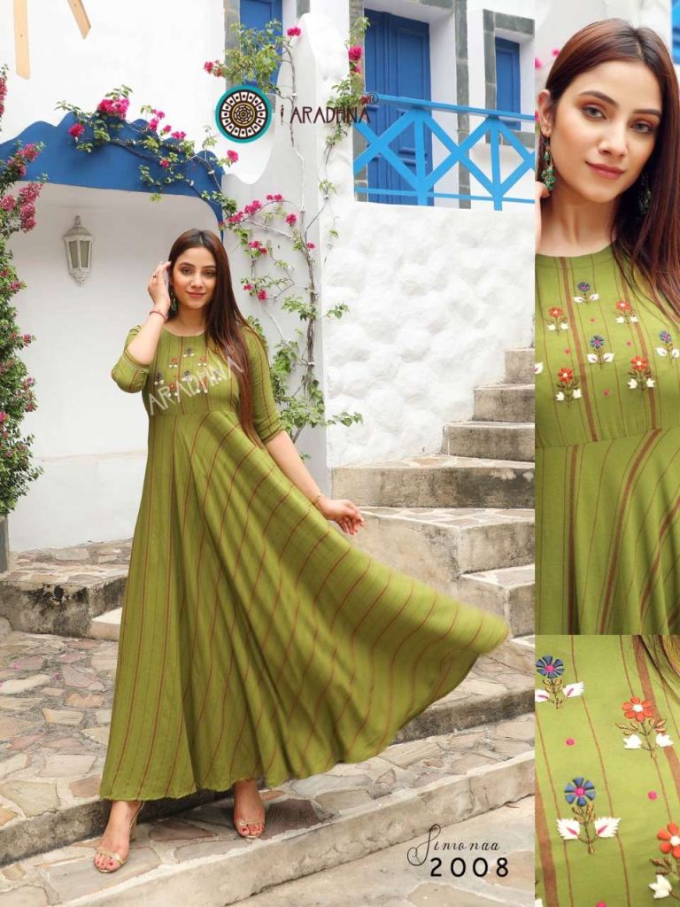 Aradhna Simonaa Vol 2 Rayon Stripes Anarkali Kurtis Catalog