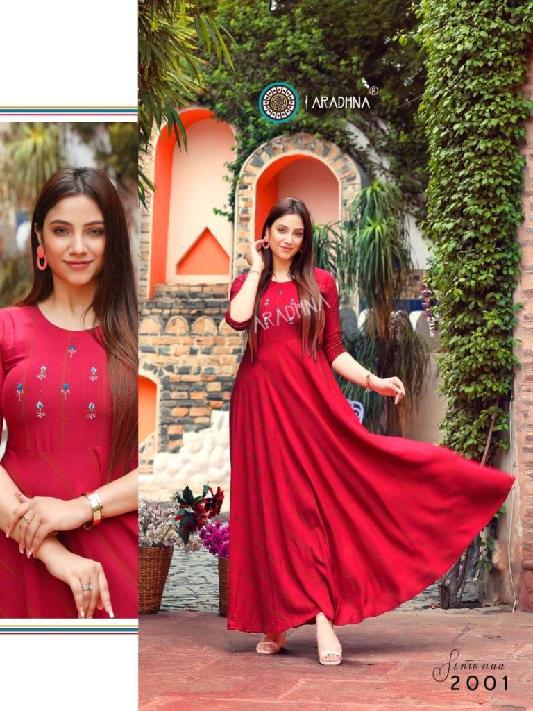Aradhna Simonaa Vol 2 Rayon Stripes Anarkali Kurtis Catalog