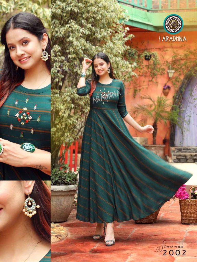 Aradhna Simonaa Vol 2 Rayon Stripes Anarkali Kurtis Catalog