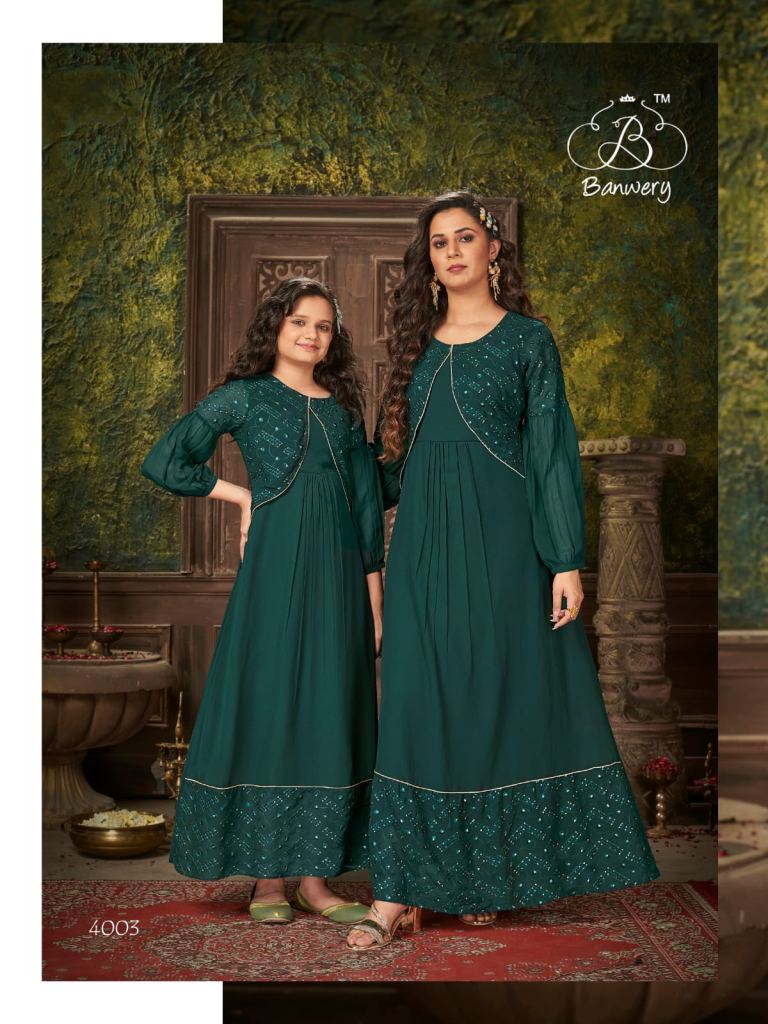 Banwery Me & Mom Vol 4 Mother-daughter Combo Embroidery With Sequence Long Gown Wholesale Kurtis