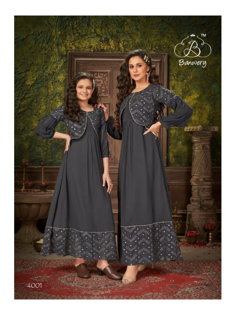Banwery Me & Mom Vol 4 Mother-daughter Combo Embroidery With Sequence Long Gown Wholesale Kurtis