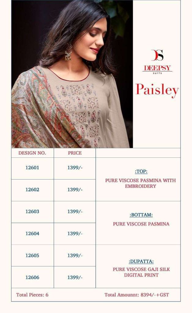 Deepsy Paisley Viscose Pashmina With Embroidery Work Dress Material Catalog