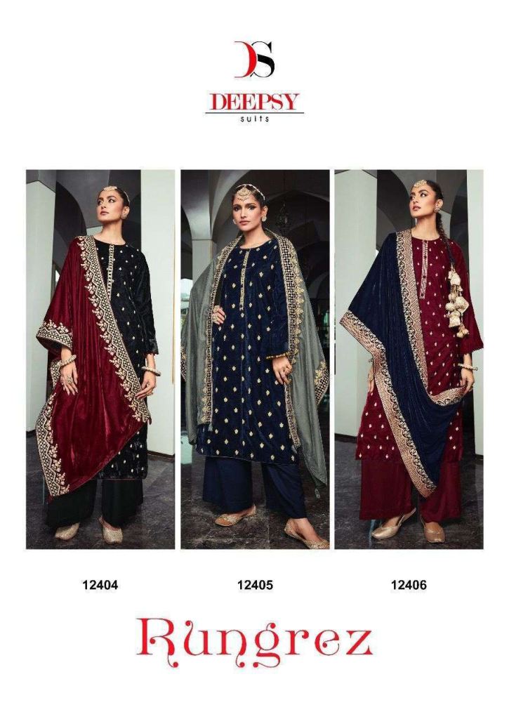 Deepsy Rungrez Velvet With Embroidery Work Winter Suits Catalog