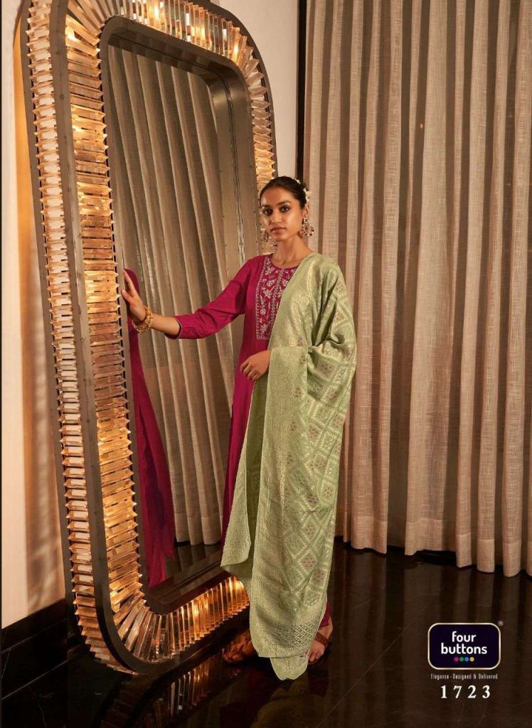 Four Buttons Bandhani Vol 3 Pure Viscose Silk Kurtis With Bottom And Dupatta Catalog