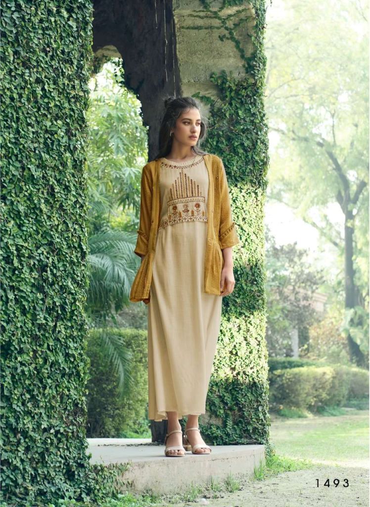 Four Buttons Bloom Cotton With Embroidery Work Kurti With Jacket Catalog