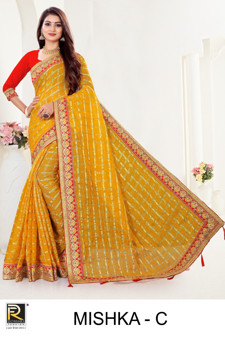 Ranjna Mishka Viscose Fabric Worked Border Heavy Diamond Stylish Saree Collection Wholesale Shop