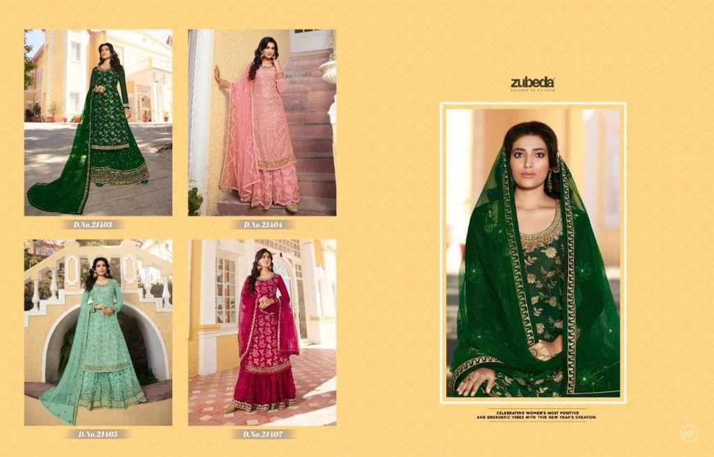 Zubeda Nazm Hitlist Pure Dola Jacquard With Gota Jari Work Salwar Suits Catalog