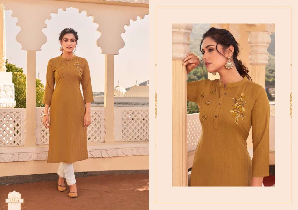 Kalaroop Walnut Fancy Weaving Fabrics Wholesale Kurtis Catalog
