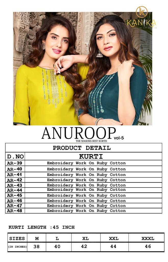 Kanika Anuroop Vol 5 Ethnic Wear Designer Kurti Catalog