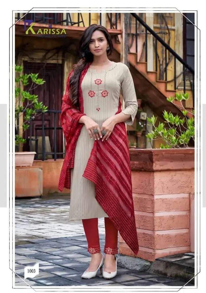 Karissa Opel Viscose Rayon With Work Kurtis With Bottom And Dupatta Catalog