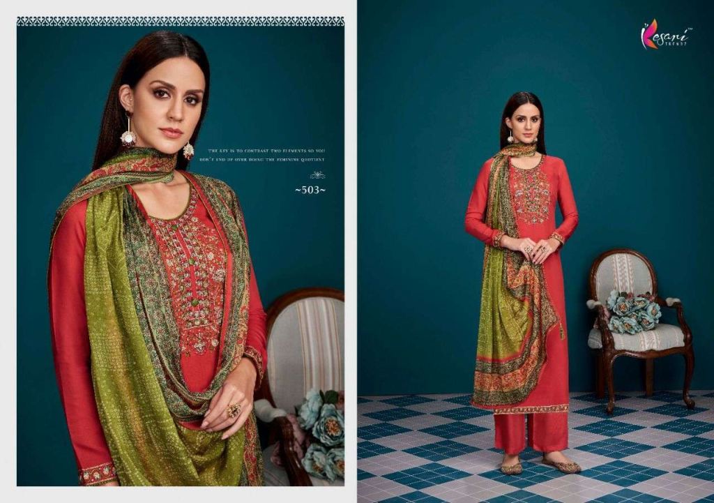 Kesari Trendz Masakali Viscose Muslin With Embroidery Work Dress Material Catalog